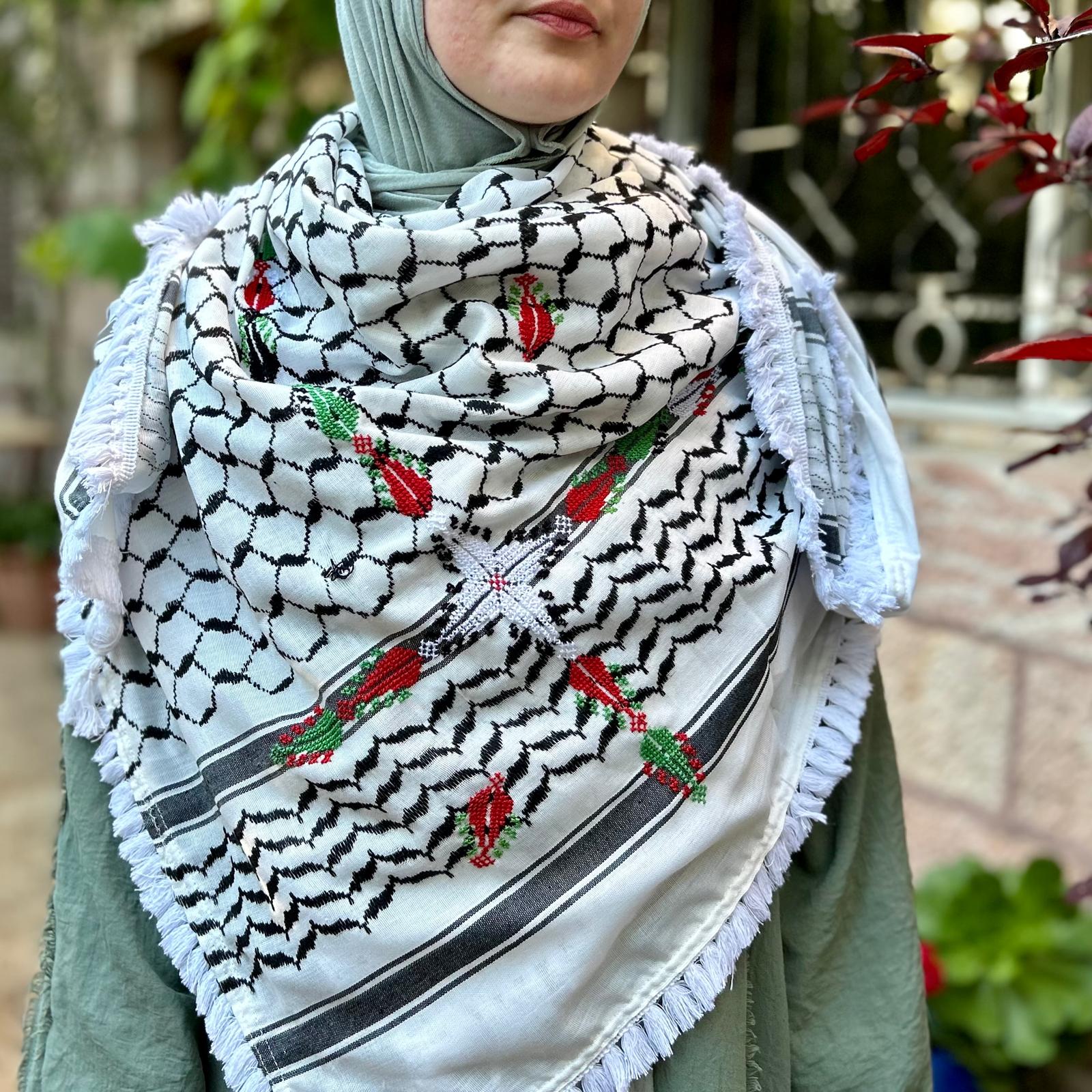 Arafat Keffiyeh with Palestinian Tatreez from Palestine