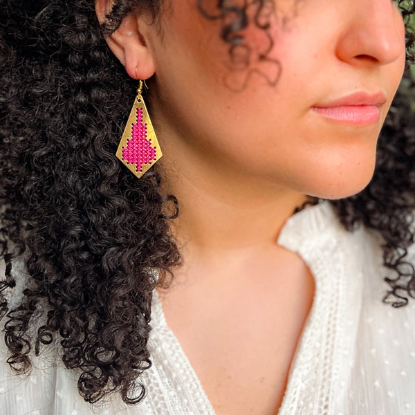 Jamilla Palestinian Tatreez on Brass Earrings | From Palestinian Women Artisans