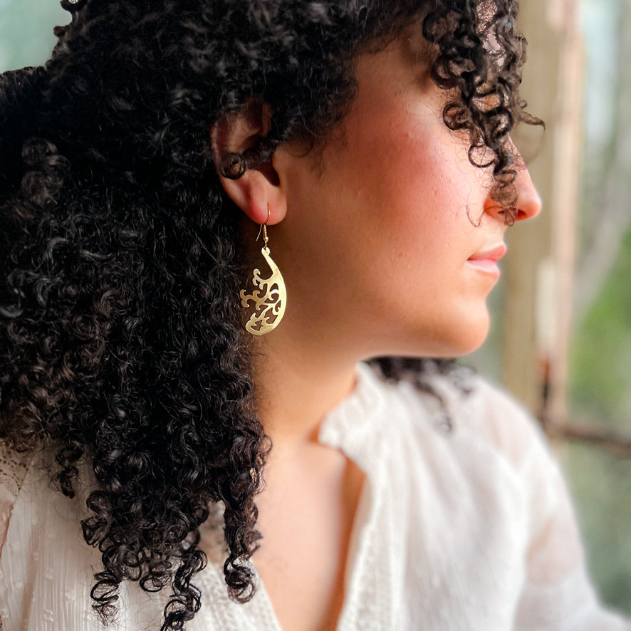 Curved Olive Tree Brass Earrings | Handmade Jewelry from Palestine