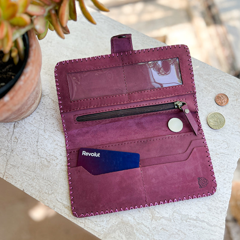 Hand Stitched Long Clutch Wallet from Hebron Leather | Handmade Gifts from Palestine