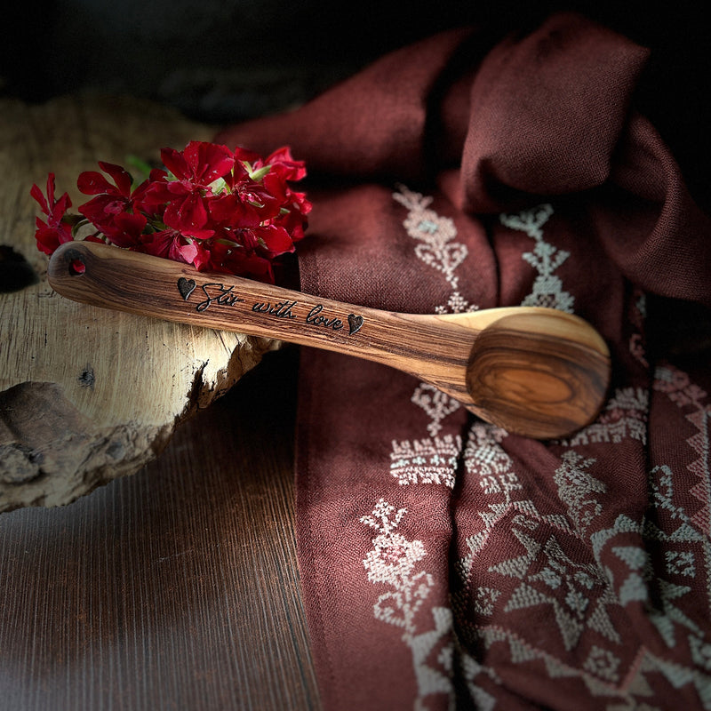 Personalized Olive Wood Heart Kitchen Spoon | Unique Wedding Favors from Palestine