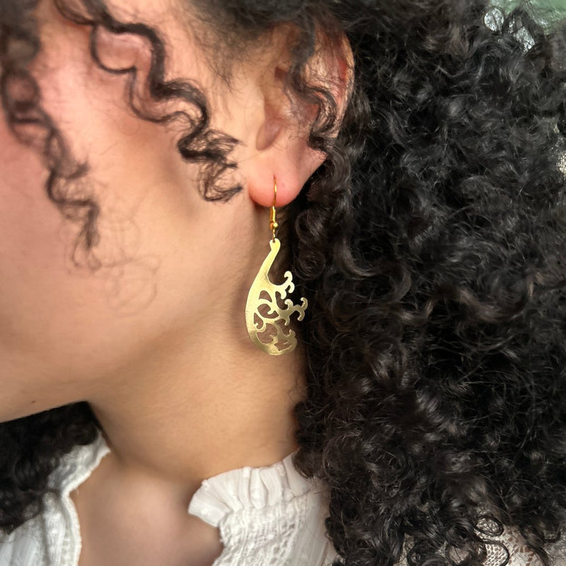 Curved Olive Tree Brass Earrings | Handmade Jewelry from Palestine