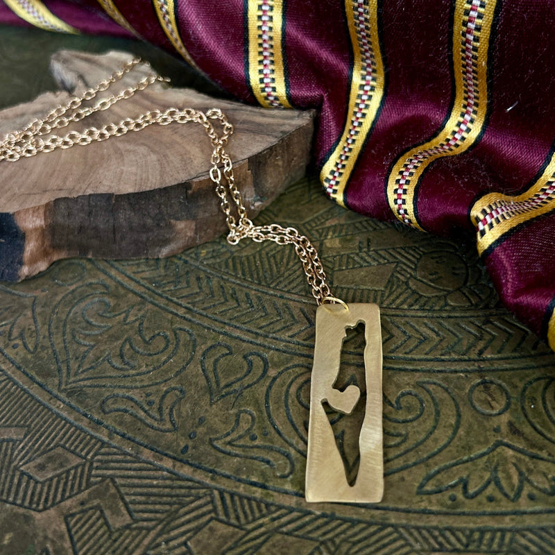 I Heart Palestine Map Shape Brass Necklace | Handmade Jewelry from Palestine