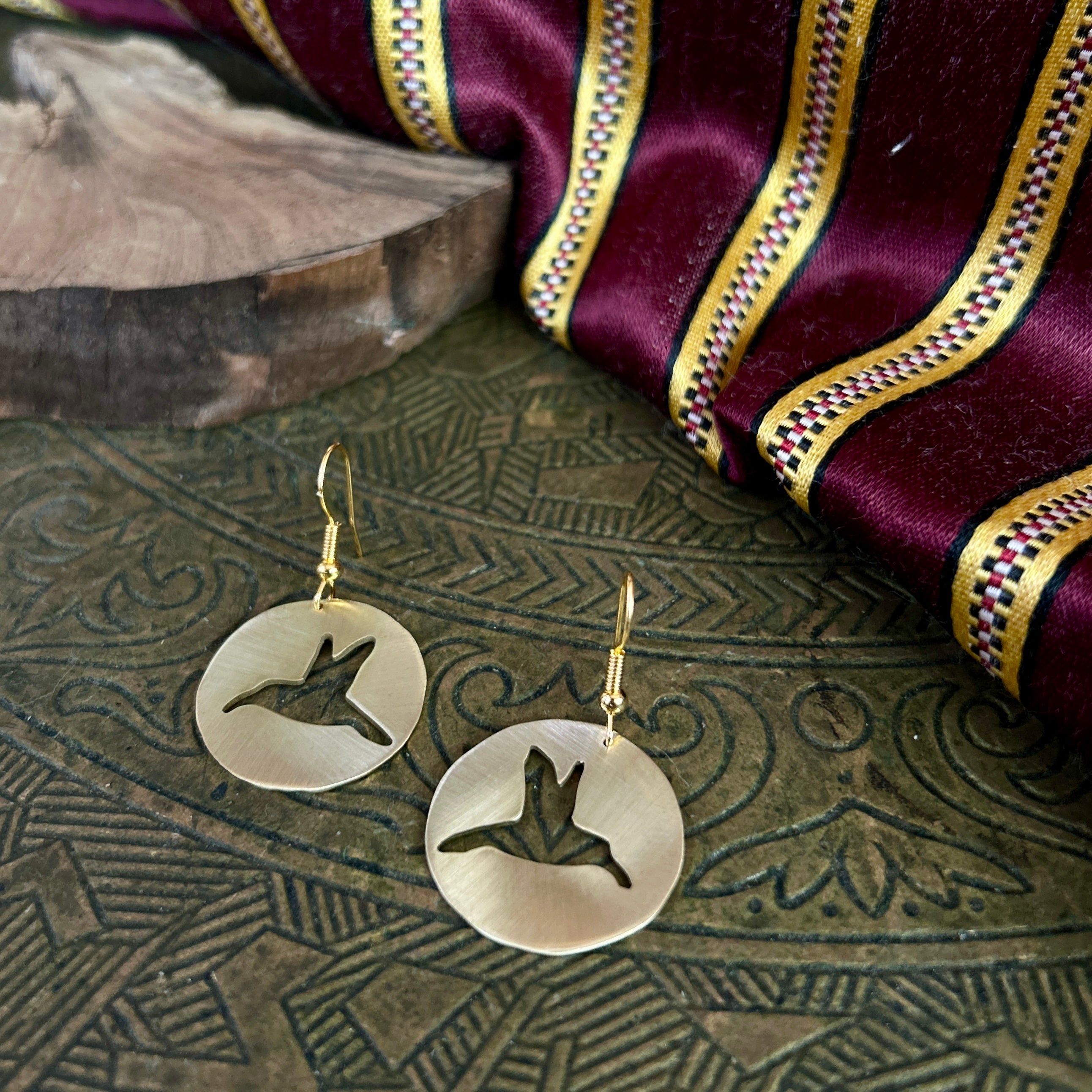 Sunbird of Palestine Brass Earrings with Yellow Beads | Handmade Jewelry from Palestine