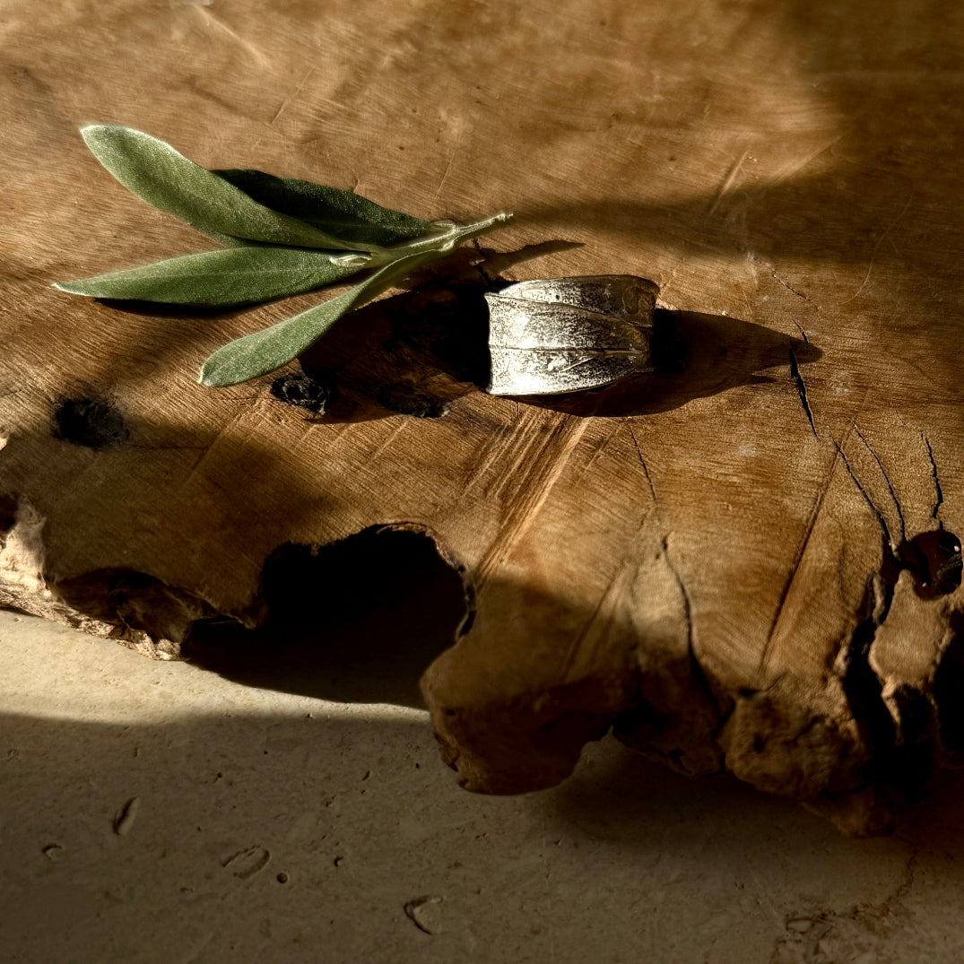 Sterling Silver Olive Leaf Ring from Bethlehem - Double Wrapped Leaves