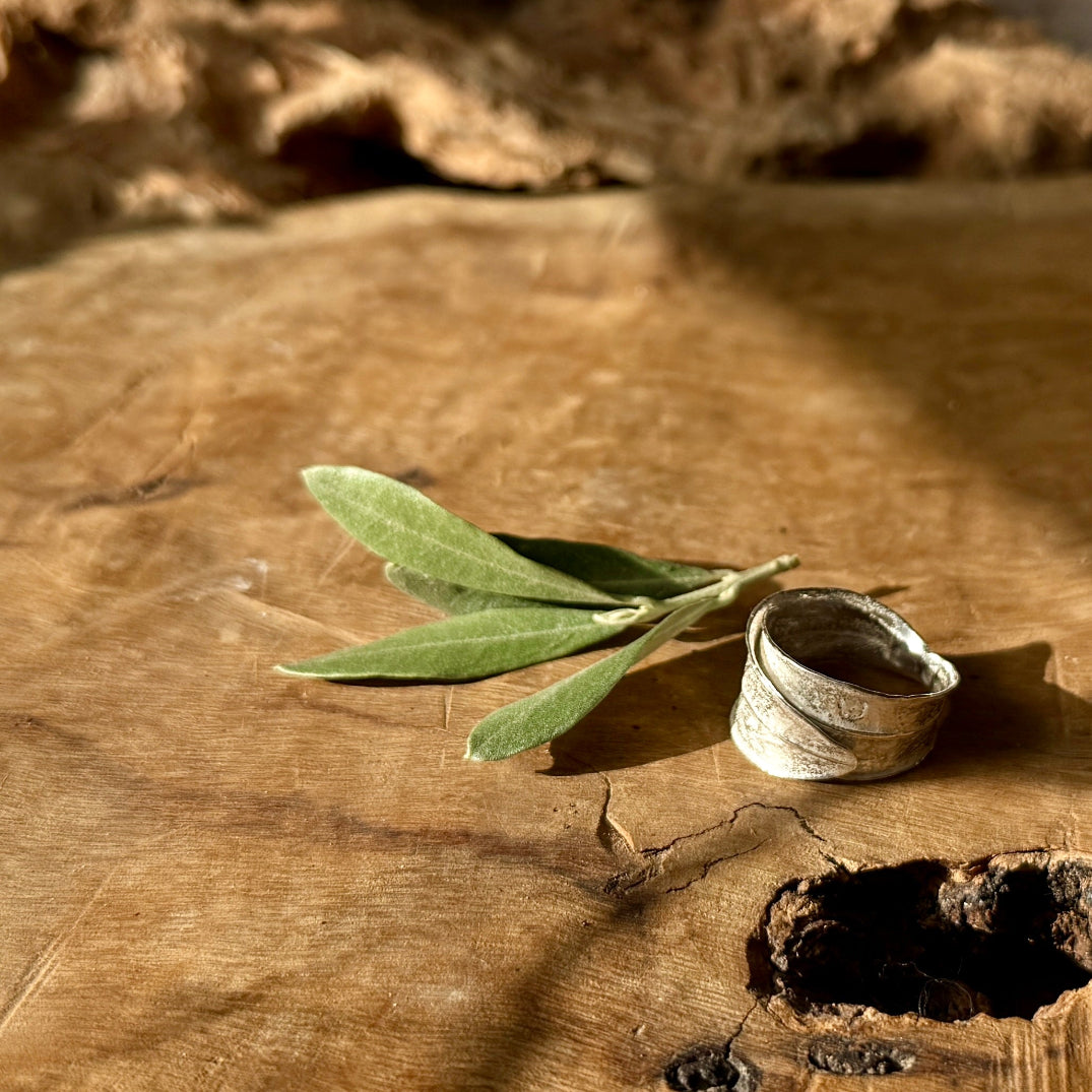 Sterling Silver Olive Leaf Ring from Bethlehem - Double Wrapped Leaves