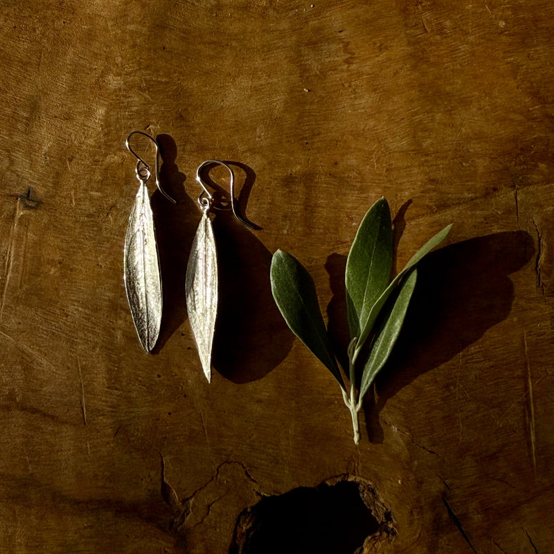 Hand Crafted Sterling Silver Earrings | Twisted Olive Leaf Jewelry from Palestine