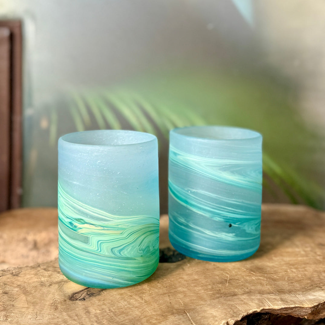 Phoenician Hand Blown Glass Tumblers | Traditional Set of 2 Glasses from Palestine