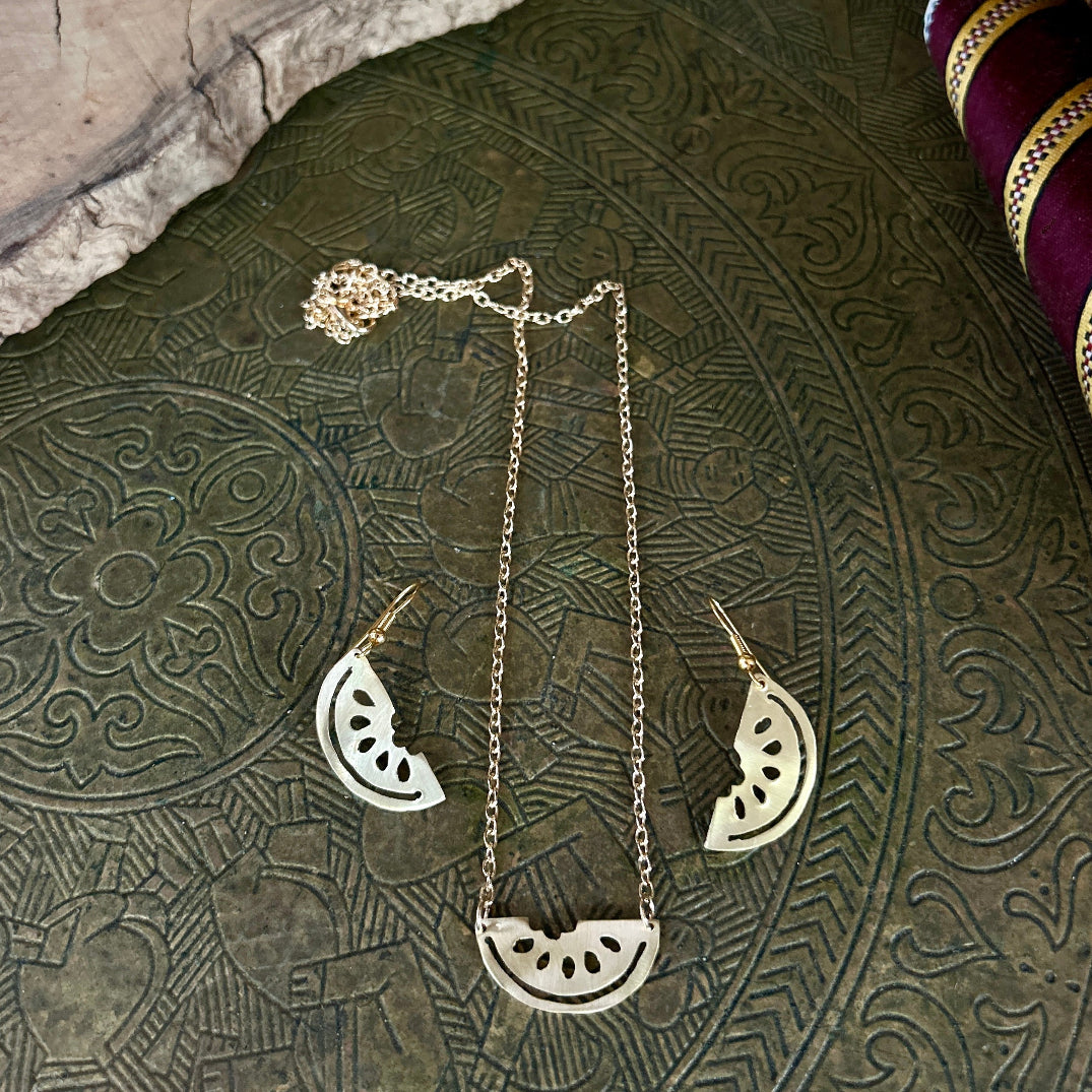 Palestinian Watermelon Necklace & Earrings Gift Set | Handmade Jewelry from Palestine