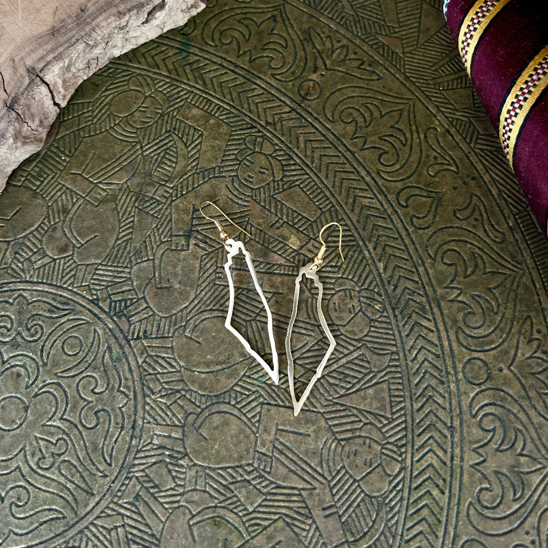 Palestine Map Outline Earrings in Brass | Handmade Jewelry from Palestine