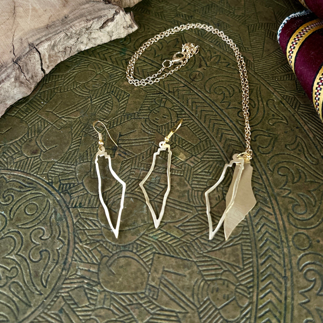 Palestinian Jewelry Gift Bundle: Map of Palestine Necklace & Earrings Set | Handmade Jewelry from Palestine