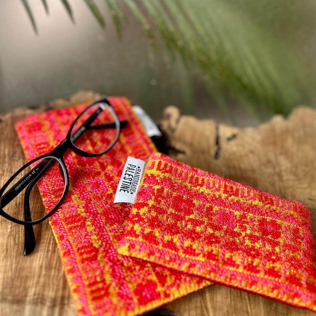 Gorgeous Full Tatreez Eye Glass Fabric Case and Coin Purse Gift Set in Pink Lemonade from Palestine