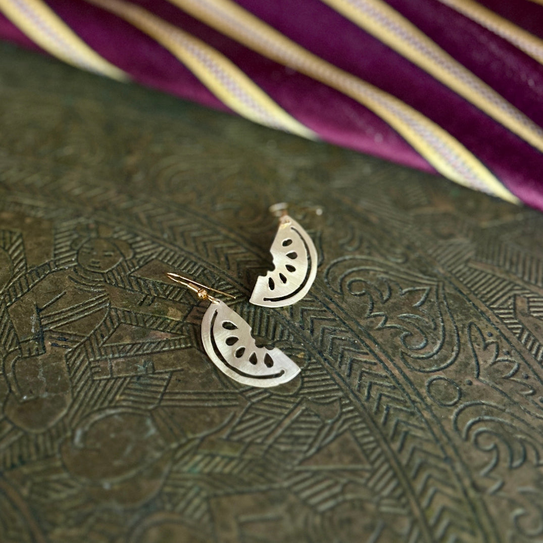 Palestinian Watermelon Brass Earrings | Handmade Jewelry from Palestine