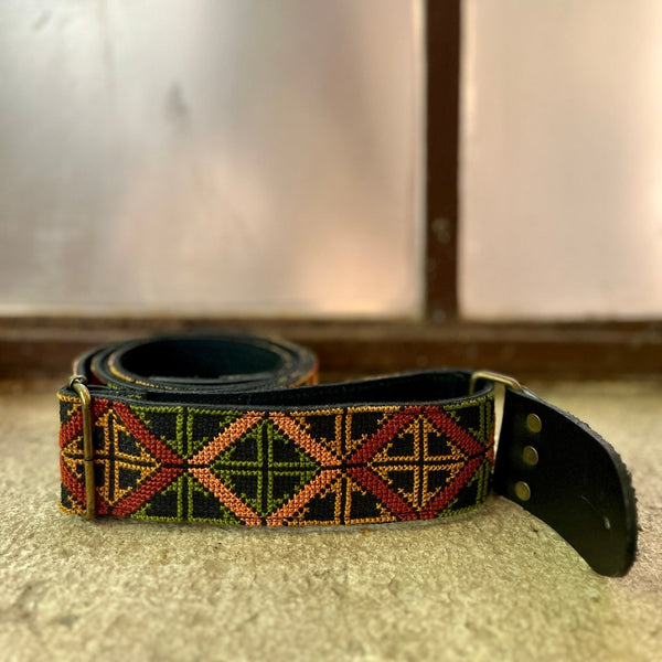 Leather with Embroidered Guitar Strap | Traditionally Handcrafted Tatreez from Palestinian Women Fairtrade Gifts from Palestine | Handmade Palestine 