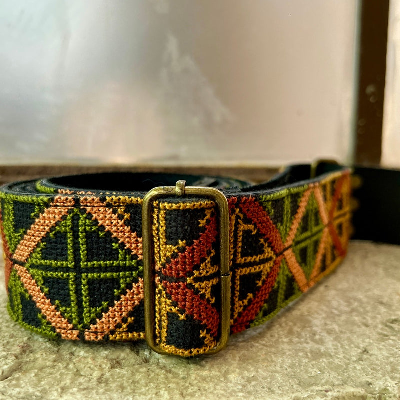 Leather with Embroidered Guitar Strap | Traditionally Handcrafted Tatreez from Palestinian Women