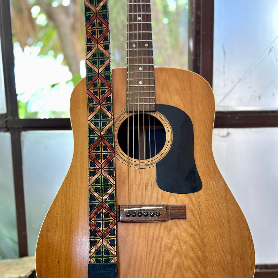 Leather with Embroidered Guitar Strap | Traditionally Handcrafted Tatreez from Palestinian Women