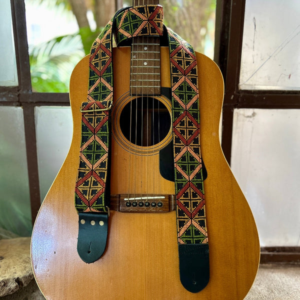 Leather with Embroidered Guitar Strap | Traditionally Handcrafted Tatreez from Palestinian Women