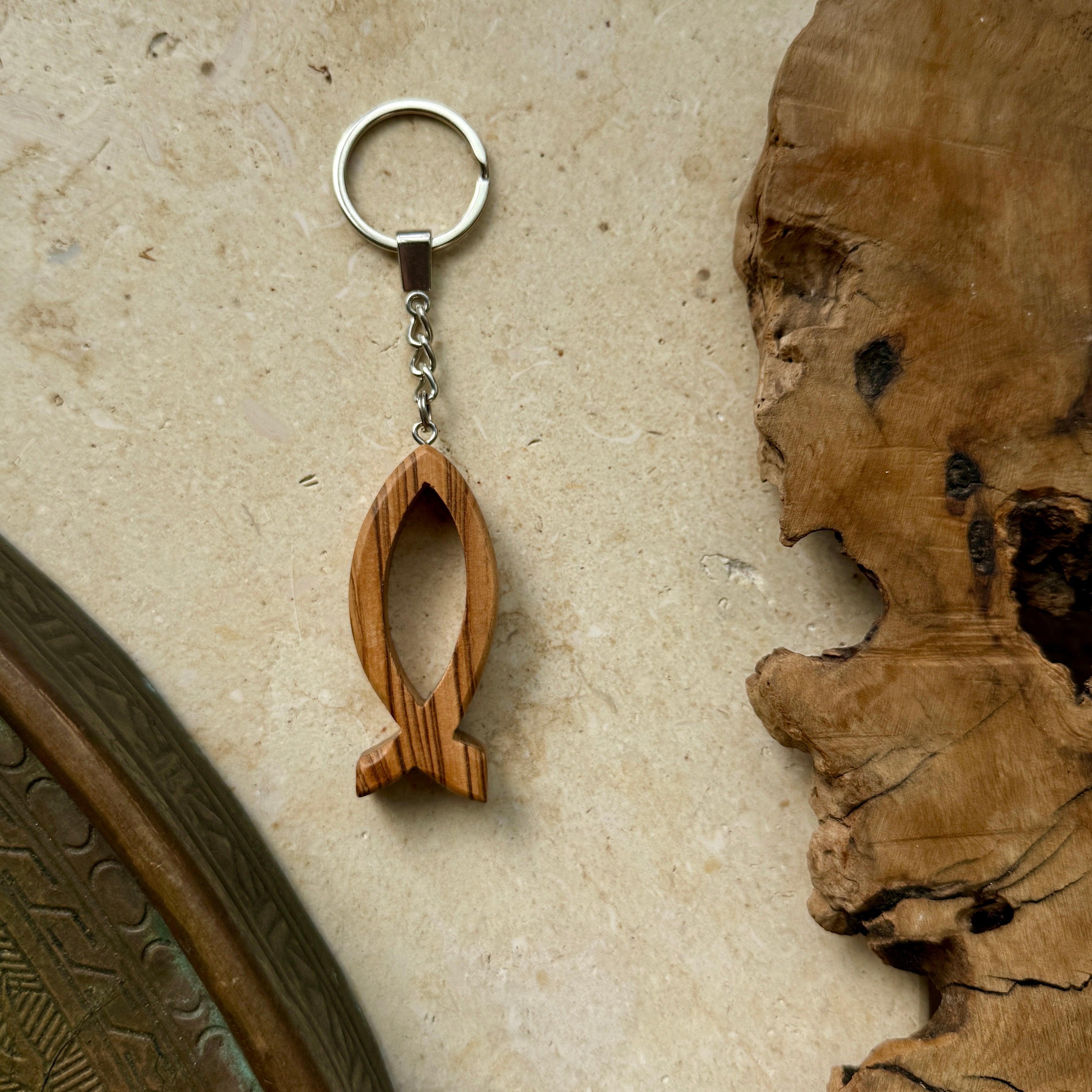 Christian Fish Olive Wood Keychain | Hand Carved from Bethlehem