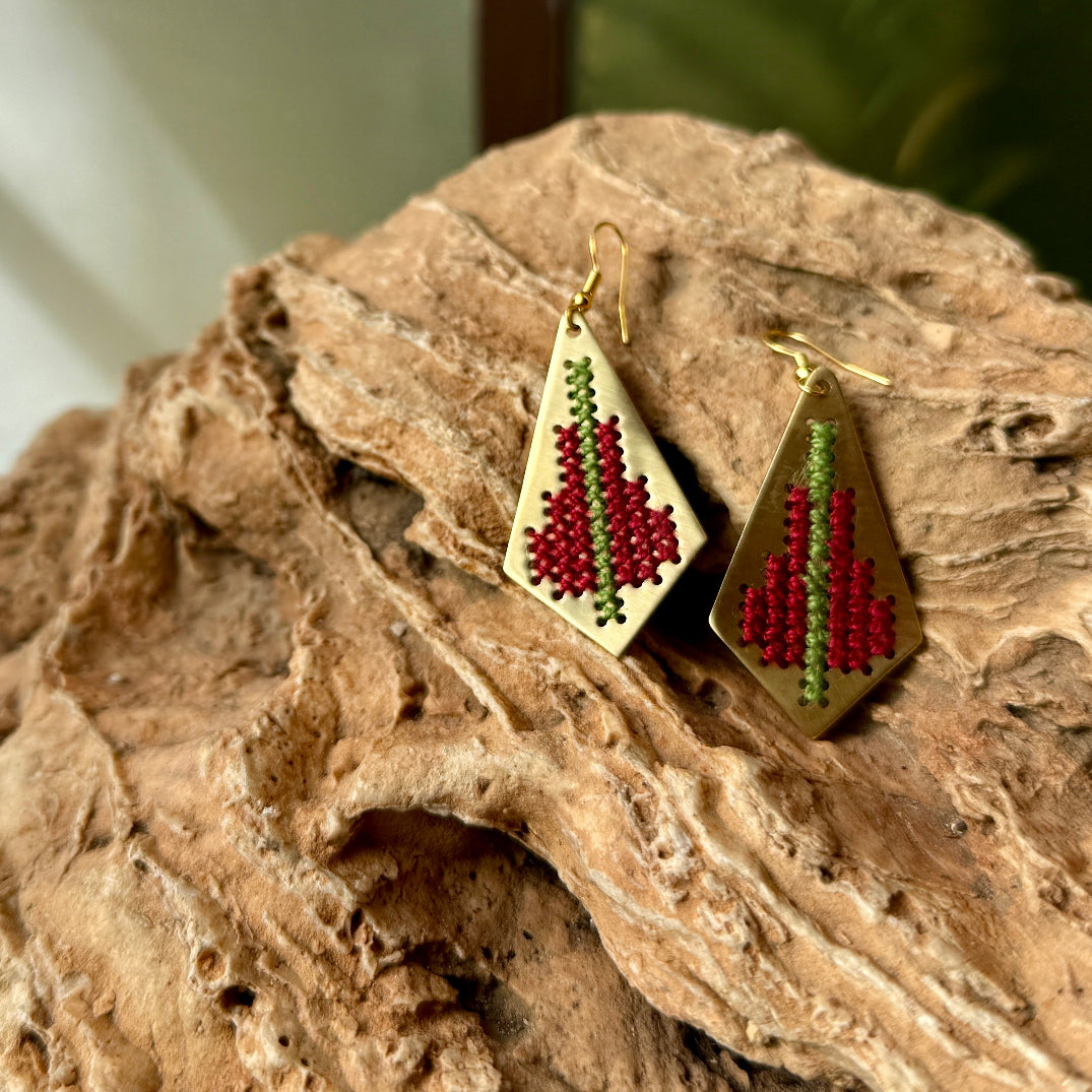 Jamilla Palestinian Tatreez on Brass Earrings | From Palestinian Women Artisans