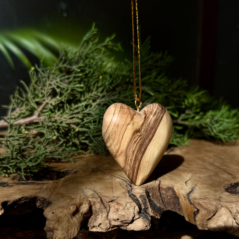 Olive Wood Heart Ornament | Hand Carved from Bethlehem