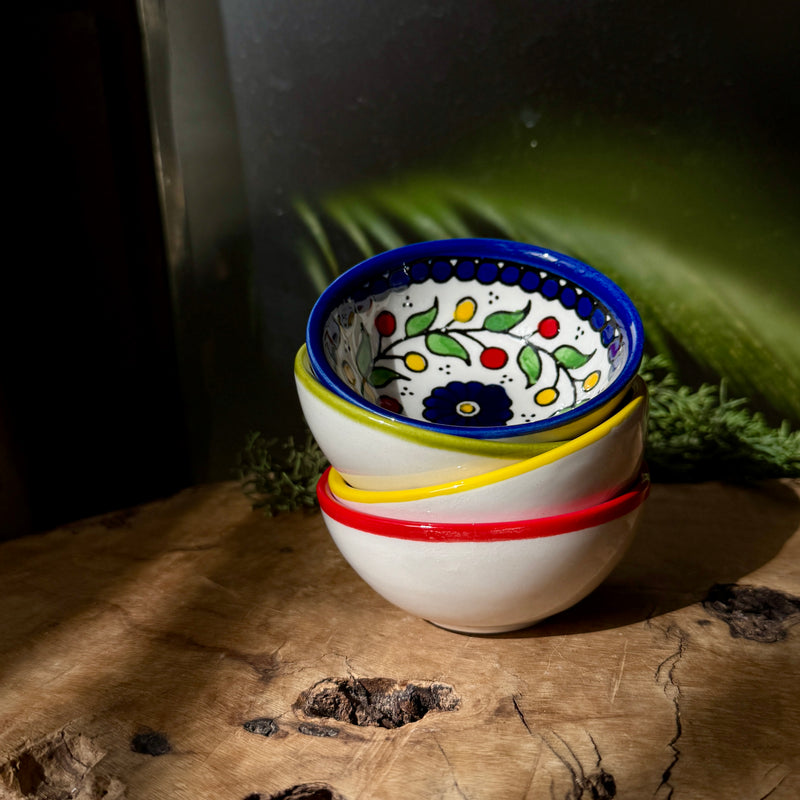 Handmade Ceramic Mezze Bowls Set of 4 Colorful Small Dishes in Traditional Design from Palestine