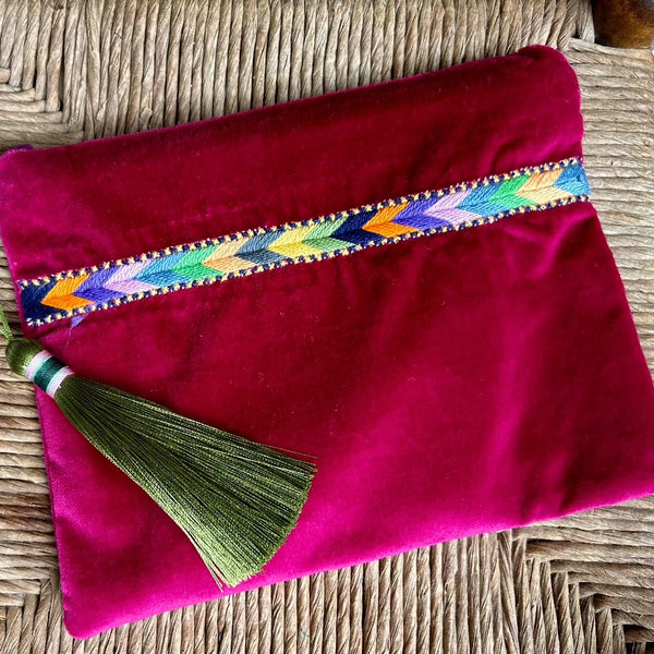 Hand Crafted Palestinian Embroidered Pouch | Tatreez Bag in Velvet with Traditional Sabayel