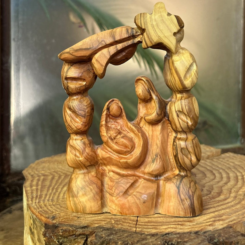 Holy Family Nativity Sculpture | Single Piece of Olive Wood | Hand Carved from Bethlehem