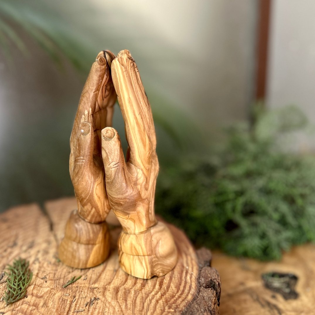 Prayer Hands Figurine in Natural Olive Wood | Hand Carved from Bethlehem