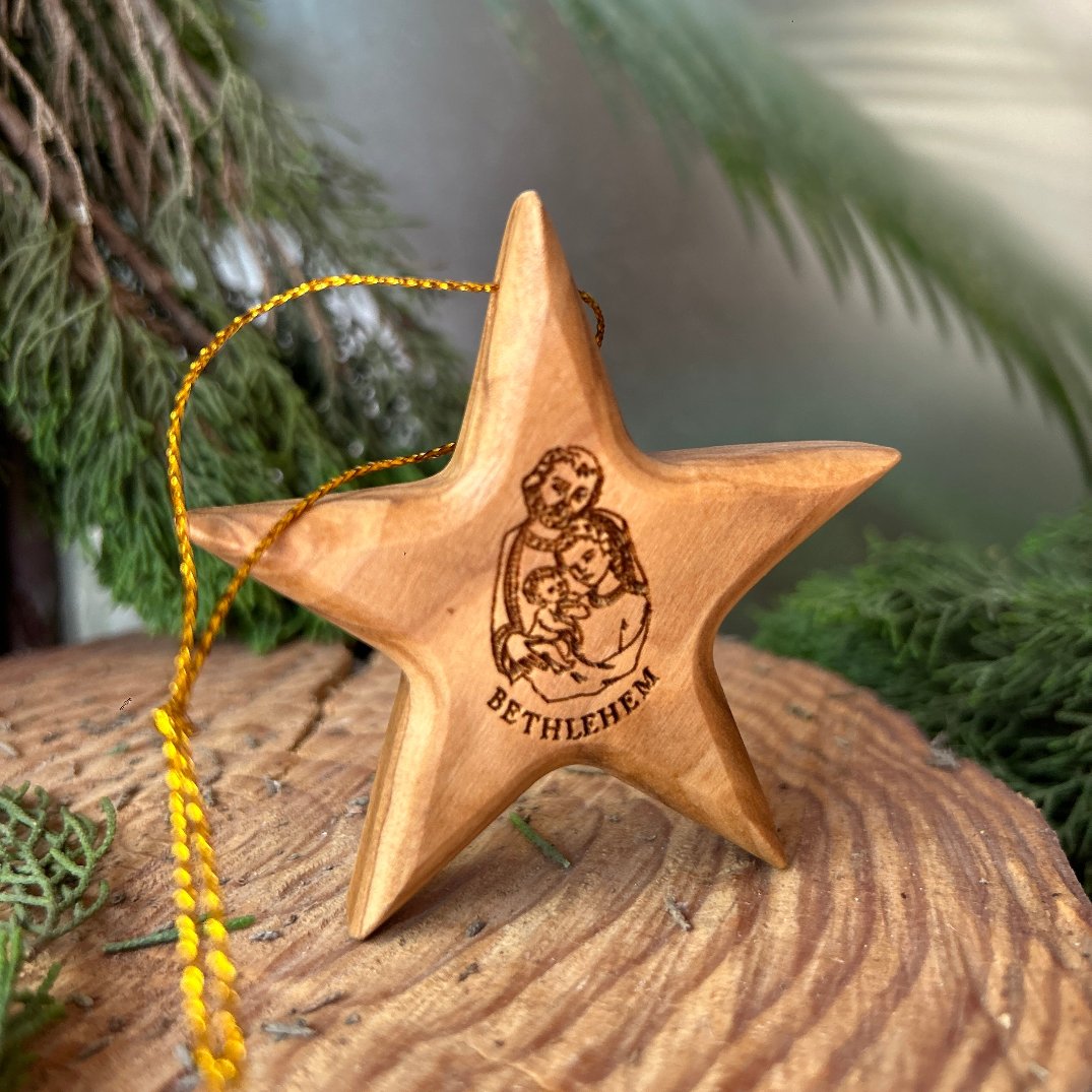 Christmas Star Carved from Olive Wood - Ornaments | Hand Carved from Bethlehem