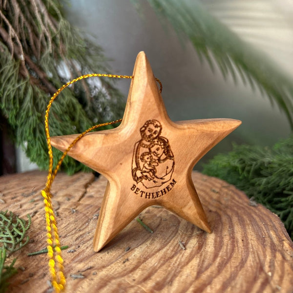 Christmas Star Carved from Olive Wood - Ornaments | Hand Carved from Bethlehem Fairtrade Gifts from Palestine | Handmade Palestine 