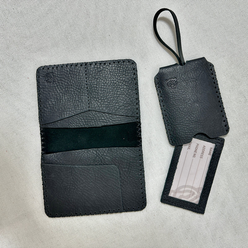 Hand Stitched Genuine Handcrafted Leather Passport Holder and Luggage Tag Gift Set