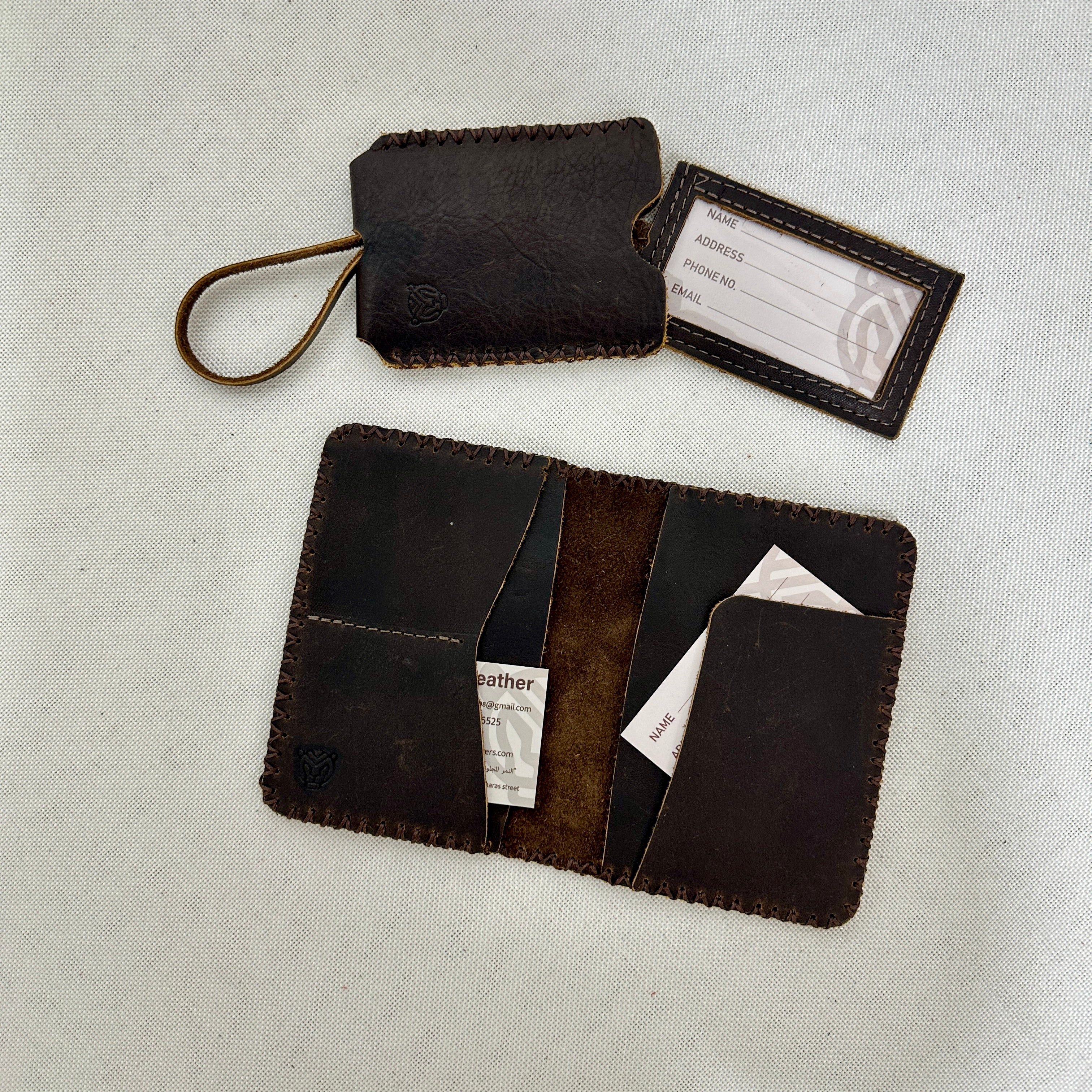 Genuine Handcrafted Leather Passport Holder and Luggage Tag Gift Set