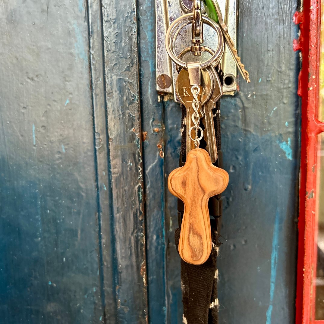 Olive Wood Cross Keychain | Hand Carved from Bethlehem