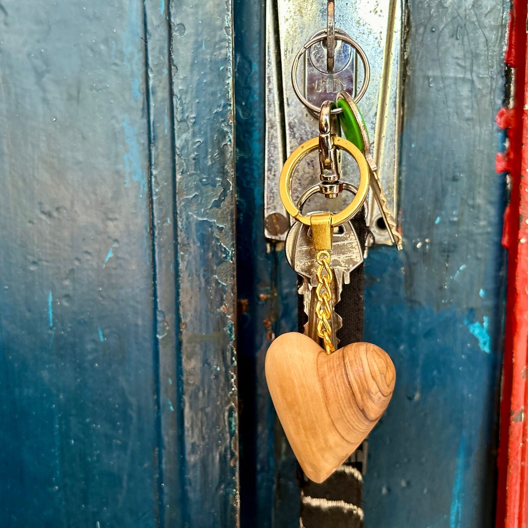 Olive Wood Heart Keychain | Hand Carved from Bethlehem