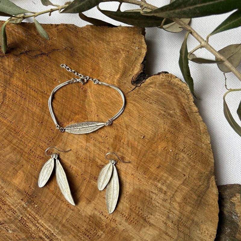 Palestinian Olive Leaf Jewelry Gift Set: Earring and Bracelet Bundle
