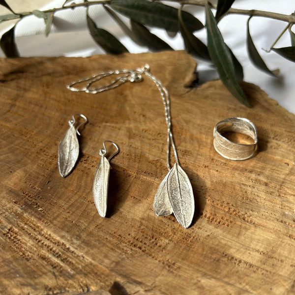 Palestinian Olive Leaf Jewelry Gift Set in Sterling Silver
