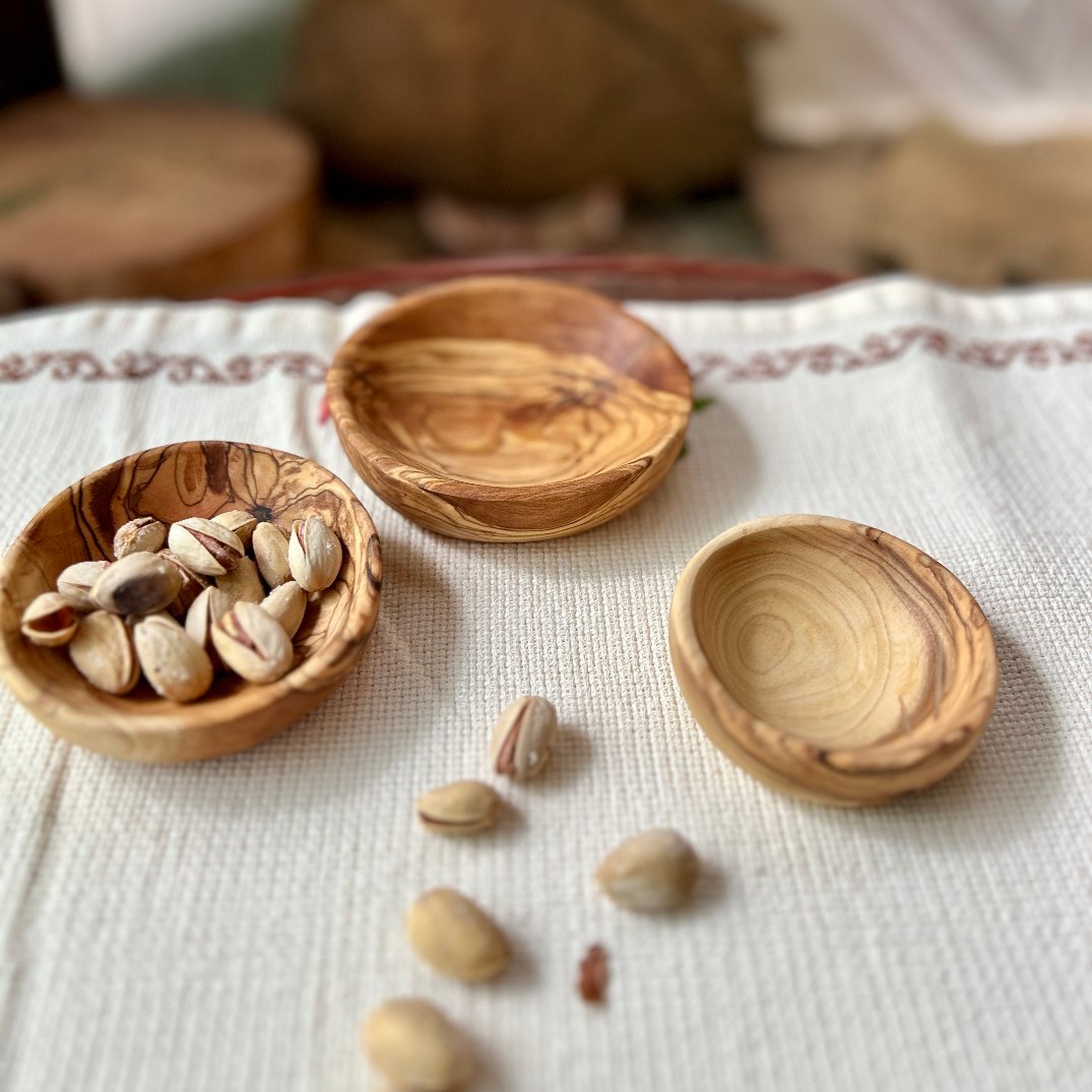 Wooden Round Mezze Dishes -3 Piece Olive Wood Bowl Set from Palestine