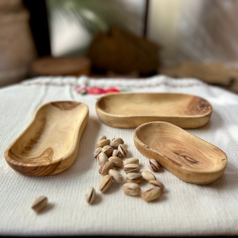 Small Olive Wood Serving Bowls - Set of 3 Wooden Tapas Dishes