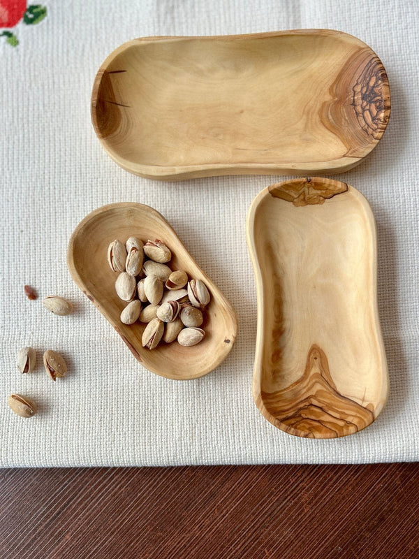 Small Olive Wood Serving Bowls - Set of 3 Wooden Tapas Dishes Fairtrade Gifts from Palestine | Handmade Palestine 