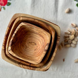 Olive Wood Square Bowls Set of 3 from Palestine | Hand Carved Dishes