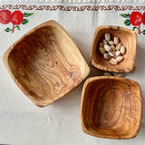 Olive Wood Square Bowls Set of 3 from Palestine | Hand Carved Dishes