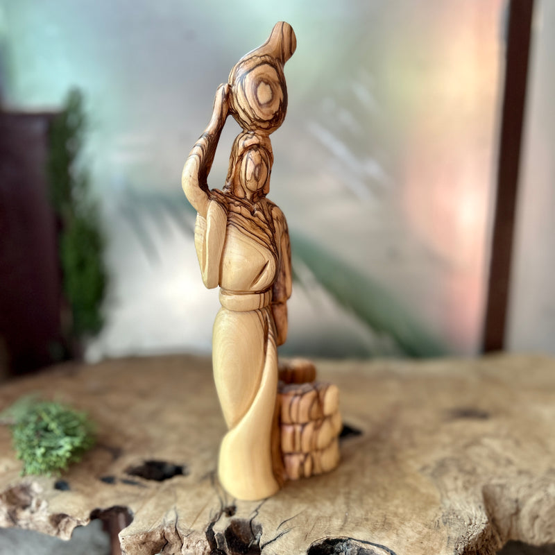 Woman at the Well Sculpture | Carved Olive Wood Figurine | Handmade in Bethlehem