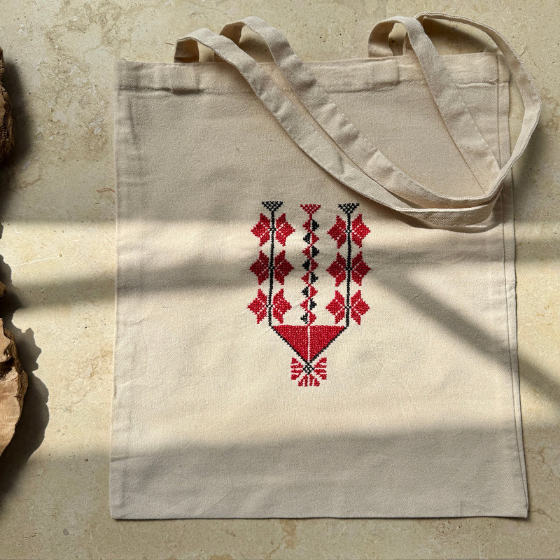 Ramallah Tatreez Stitch on Tote Hand Stitched by Women Artisans in Palestine