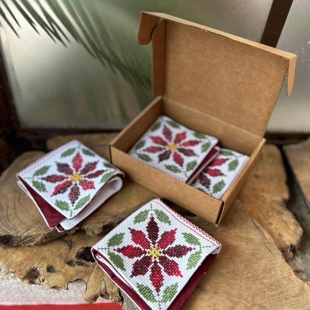 Unique Holiday Decor Hand Embroidered Palestinian Tatreez Cloth Napkins