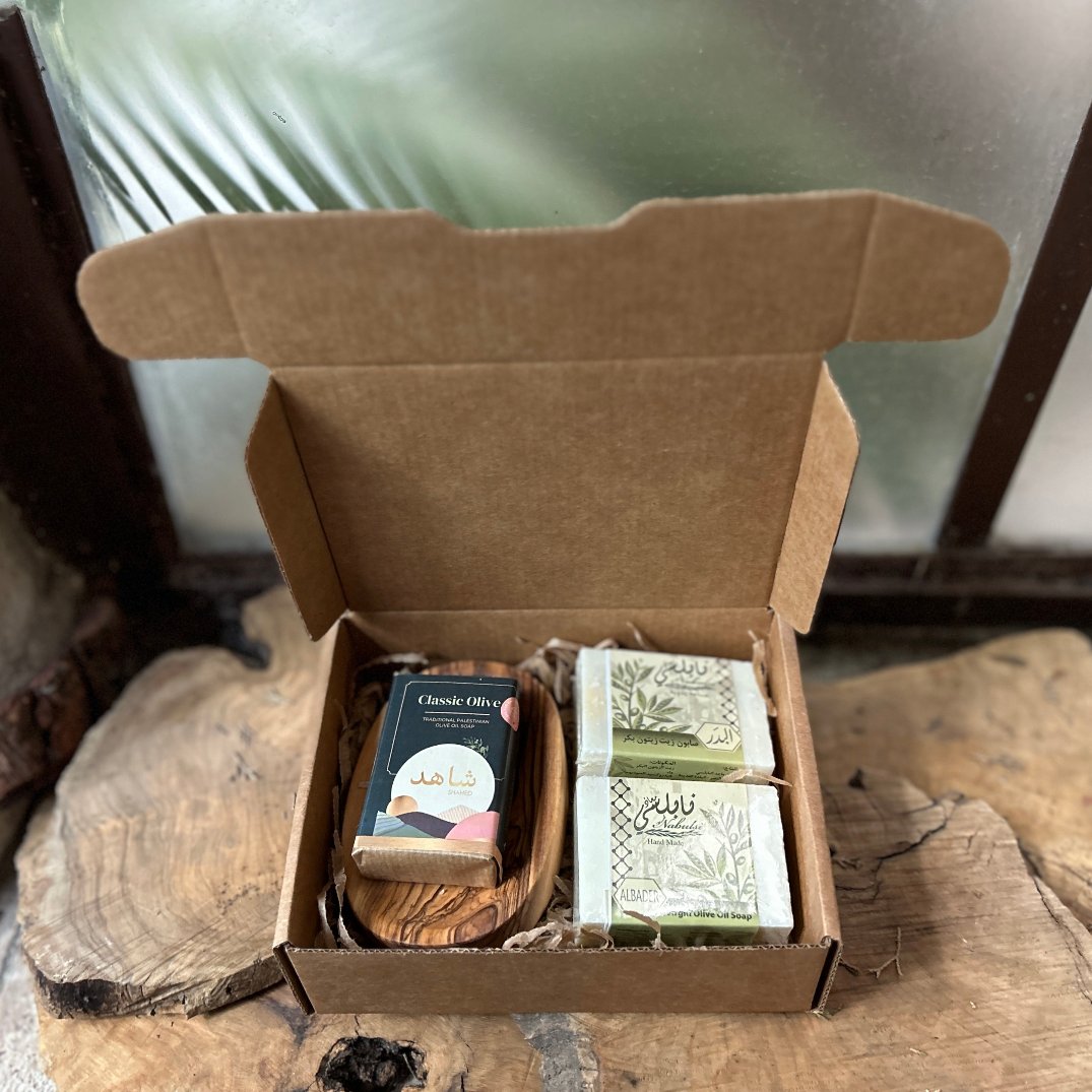 All Natural Olive Oil Soap Bundle with Olive Wood Soap Dish | Gift Set from Palestine