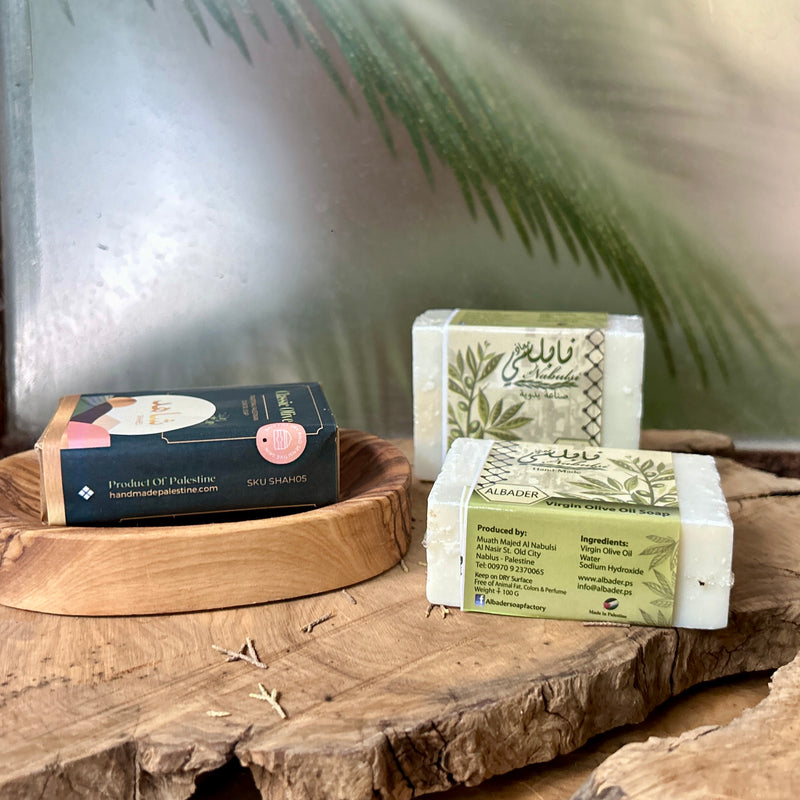 All Natural Olive Oil Soap Bundle with Olive Wood Soap Dish | Gift Set from Palestine