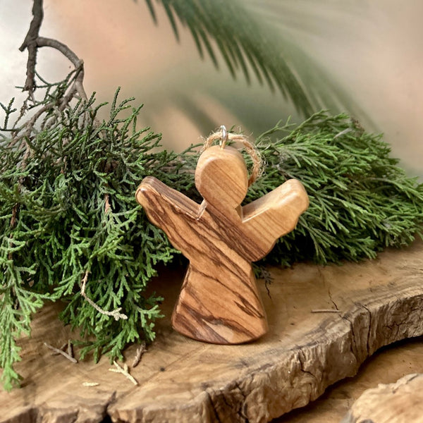 Olive Wood Angel Ornament | Hand Carved from Bethlehem