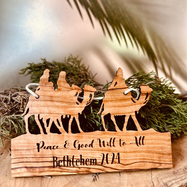 Olive Wood Holiday Tree Ornament | Nativity Scene 3 Wise Men