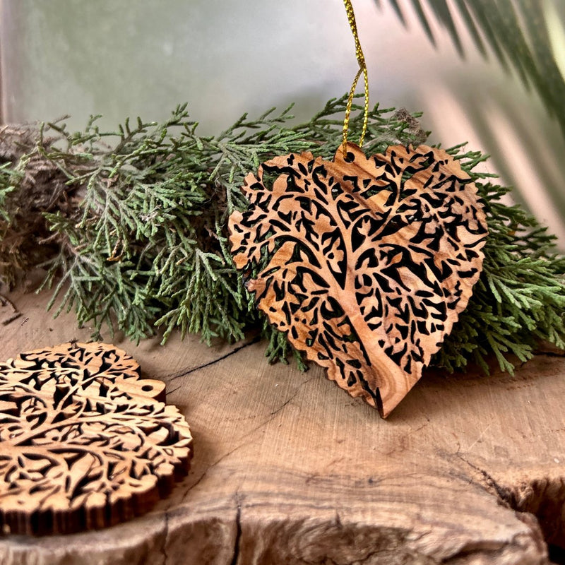 Tree of Life Heart Shaped Christmas Ornament | Set of 2 | Handcrafted from Palestine