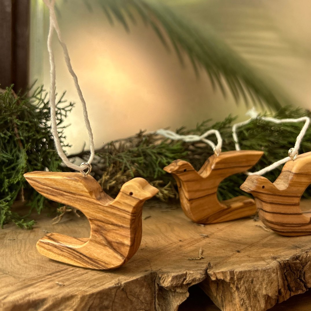 Olive Wood Dove Ornaments | Set of 3 | Handcrafted from Palestine